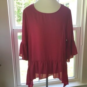 Top Large Pink Ruffle Sleeve&Hem NWT $89 by Karen Kane